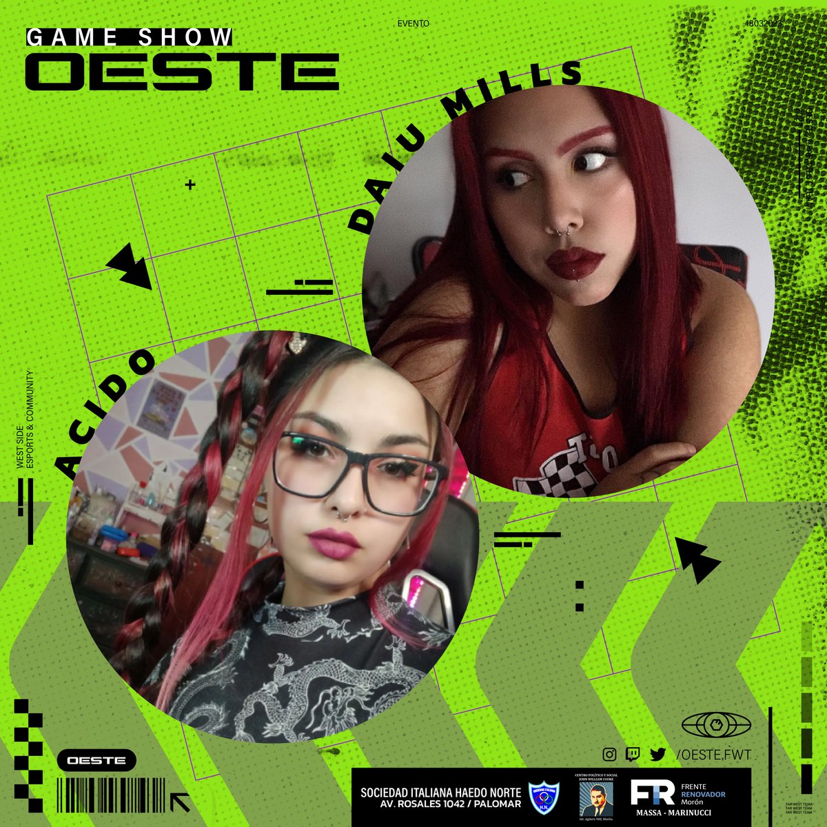 OesteFwt's tweet photo. 🔥 GAME SHOW OESTE! 🔥
Este sábado 18 de marzo de 17 a 19hs 🎉 Vamos a estar disfrutando de este showmatch desde Av. Rosales 1042 / Palomar (Entrada Salón). ❤️
https://t.co/GiYZOnhjkX
@daiumills @_acido0o @zabivt @yukichuki @Yumilda_natta @IanbisioX @Enzobustos_1 https://t.co/8KCDa4vi0t