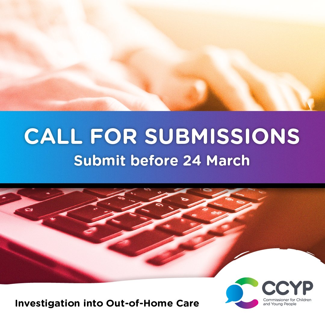Child_Comm_Tas's tweet photo. Don't forget - submissions are still open for the Commissioner's investigation into the introduction of a new Out-of-Home Care case management model.

It's as easy as filling out our online form 👇
🔗 https://t.co/EgY2hcxLcT

Submissions close 5pm, 24 March 2023. https://t.co/7ROShykV0y