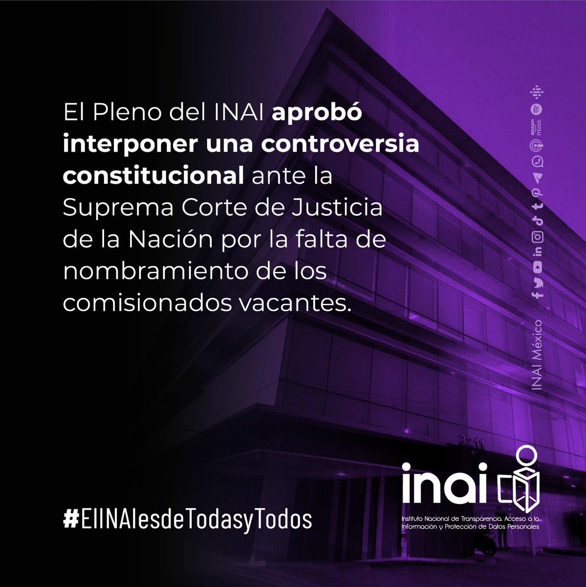 En Sesión Extraordinaria, el Pleno del #INAI acordó interponer una controversia constitucional ante la <a href="/SCJN/">Suprema Corte</a> por la falta de nombramiento de los comisionados vacantes.