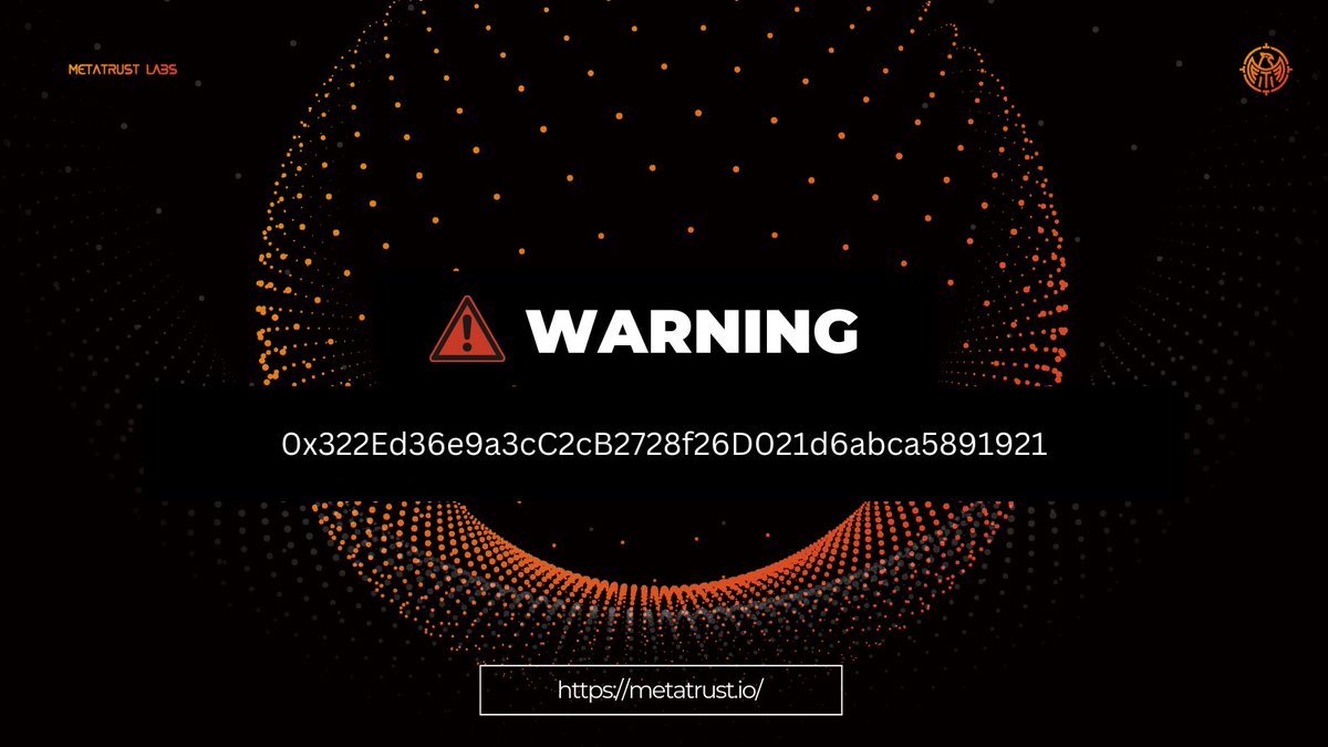 MetaTrustAlert's tweet photo. We have detected suspicious activity on it!
Stay safe and revoke permission if you have approved this wallet before!
#MetatrustLabs #security #web3 #Ethereum #crypto #cryptocurrency #AI #DeFi #chatgpt #chatgpt4 https://t.co/x6Ng9zITaH