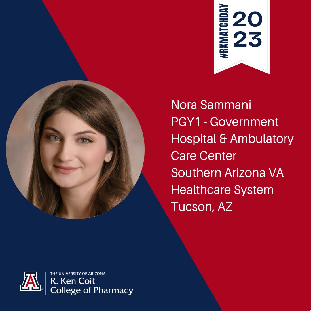 UAZPharmacy's tweet photo. Congratulations Nora Sammani for matching with the @TucsonVA!
โI am looking forward to further developing my knowledge and skills across a diverse range of pharmacy practice settings while also continuing to serve the Tucson community!"
#RXMATCHDAY2023 https://t.co/lskFbAvtn8