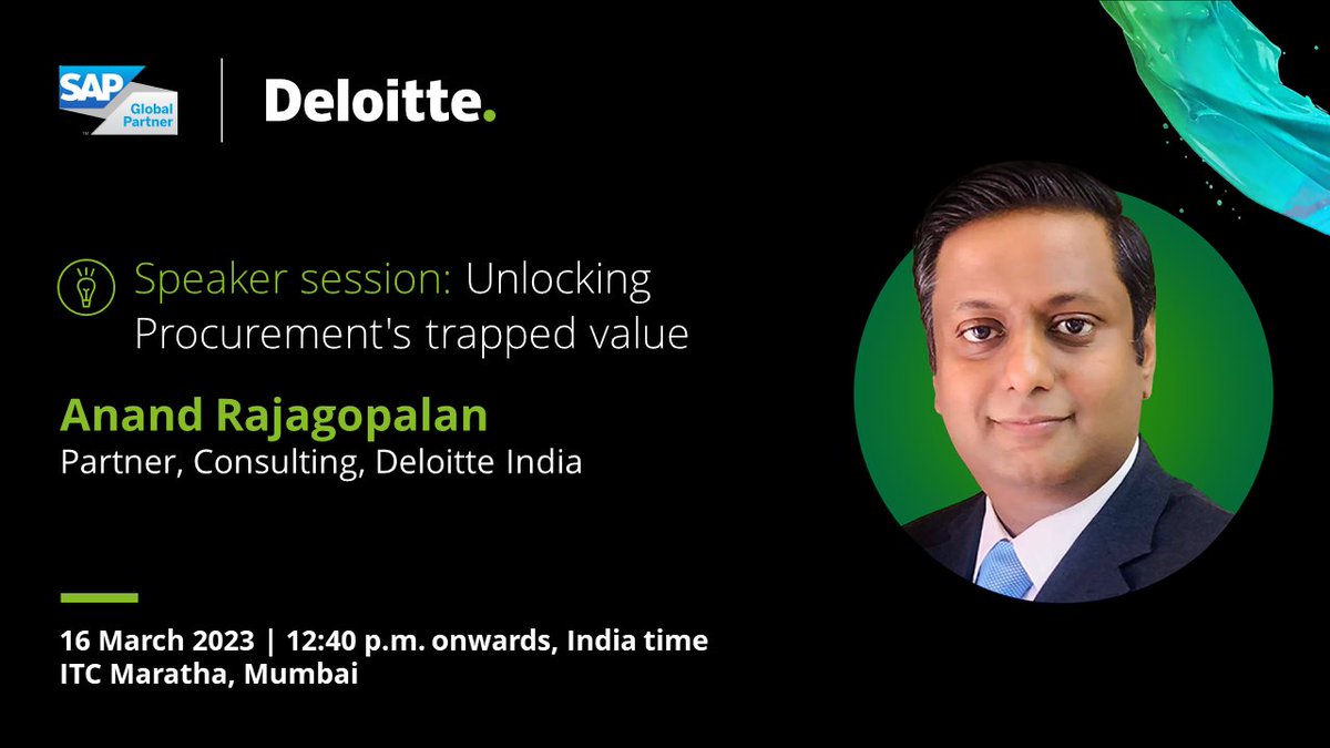 DeloitteIndia's tweet photo. #StartingSoon | Anand Rajagopalan, Partner, Consulting, Deloitte India, will be sharing valuable insights at a session on “Unlocking Procurement 's trapped value” at the “#Procurement Excellence 6th Edition Summit &amp; Awards 2023.”

Register now: https://t.co/GBDhg4gP1b https://t.co/FN9COeuh18