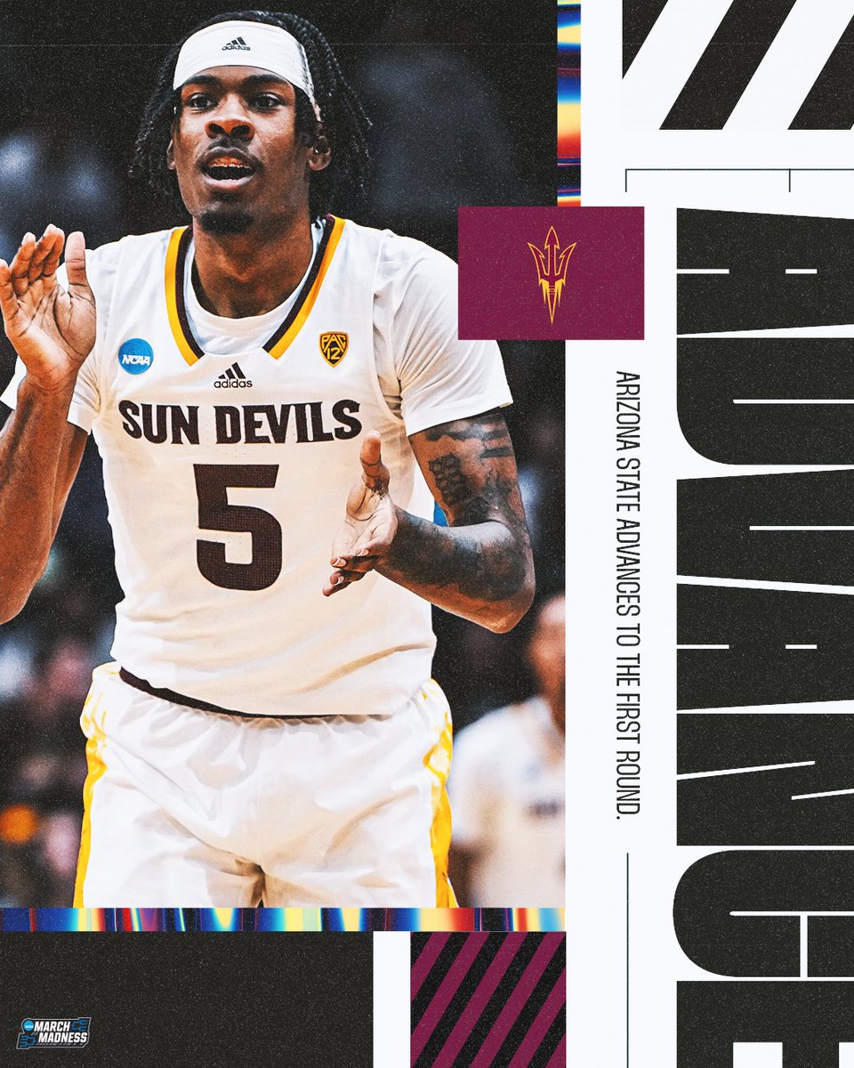 MarchMadnessMBB's tweet photo. ARIZONA STATE IS MOVING ON 🔥

The Sun Devils dominate Nevada 98-73 and will face TCU on Friday! #MarchMadness https://t.co/gjzsI6yTRH