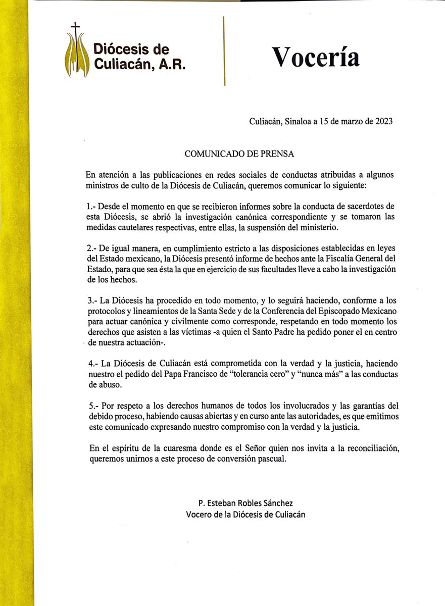 PeriodicoLogos's tweet photo. COMUNICADO OFICIAL #DiócesisdeCuliacán #diócesis #Culiacán https://t.co/KZhY7c67l5
