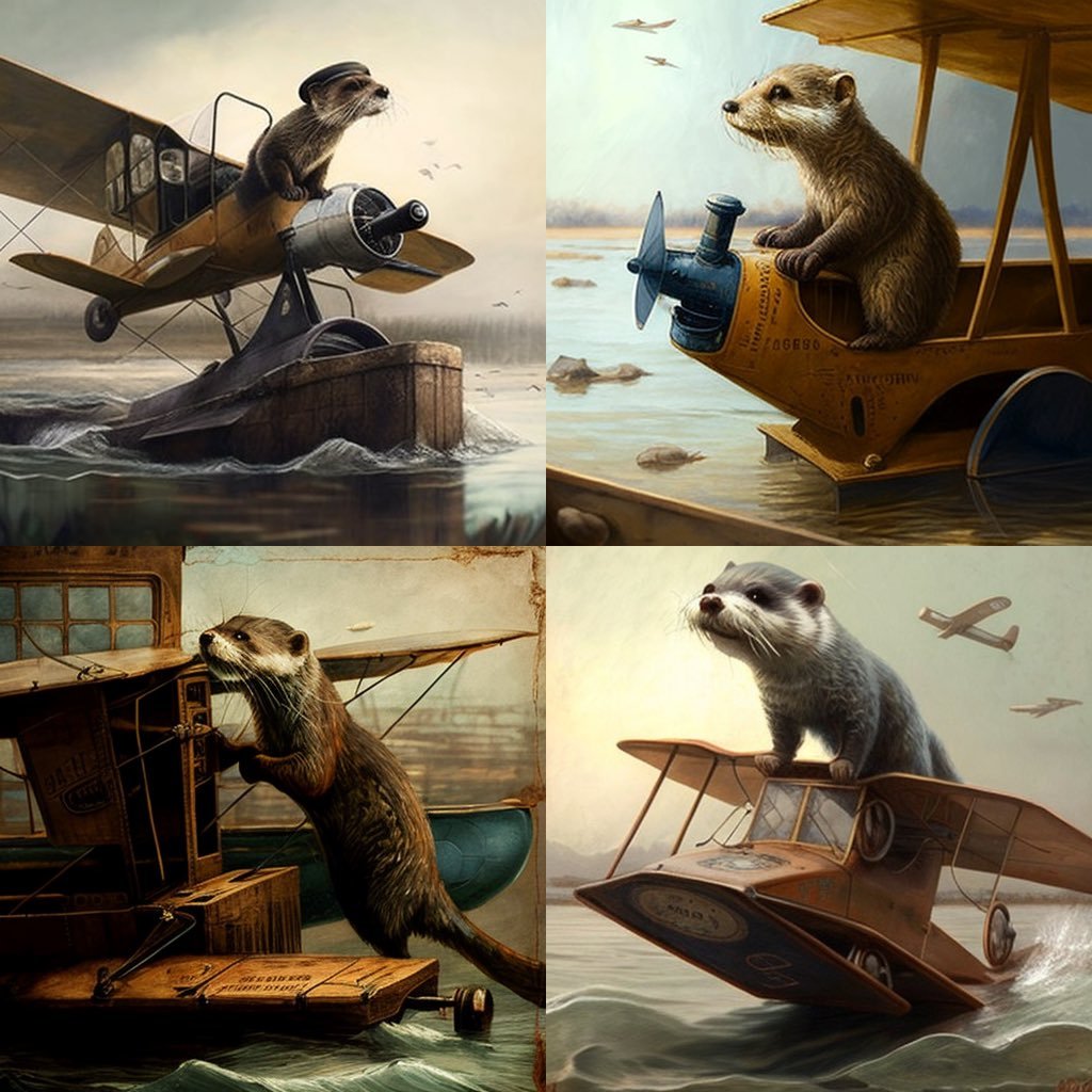 emollick's tweet photo. 🦦Otter inventing the airplane in 1905 v5 and v4
🦦Otters playing chess in the fall v5 and v4 https://t.co/LvBJvk2kCS