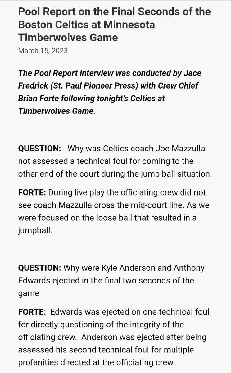 Steve Bulpett on Twitter: "Pool report with official on late calls (and