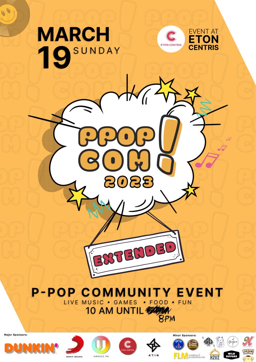 ppop_com's tweet photo. Handa na ba kayo!? Aba, dapat lang!

#PPOPCOM2023 is PPOPPIN EXTENDED until 8PM this Sunday! 🎉

Expect the unexpected line-up of performances! SEE YOU! 😉

And, don't forget to show some love and gratitude to our sponsors! 

Maraming salamat po! 🫶

#PPOPCOMsaETON #PPOPRISE https://t.co/dBFUZtTGWA