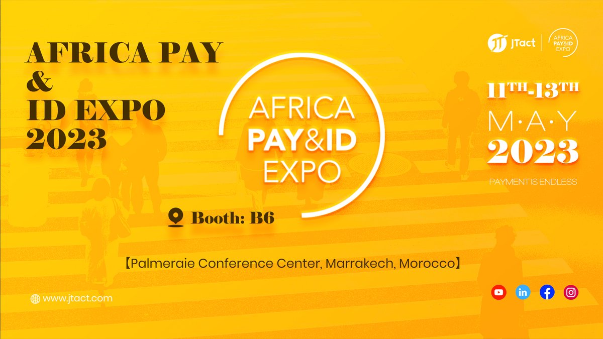 Jtact2016's tweet image. Africa Pay &amp;amp; ID Expo 2023
#JTact is a pos manufacturer from Shenzhen, China.
This year, we are here.
Booth: B6 | 11-13, May, 2023
Adds: Palmeraie Conference Center, Marrakech, Morocco
Welcome to join us!
jtact.com
#APIDE2023  #africapayments #paymentindustries