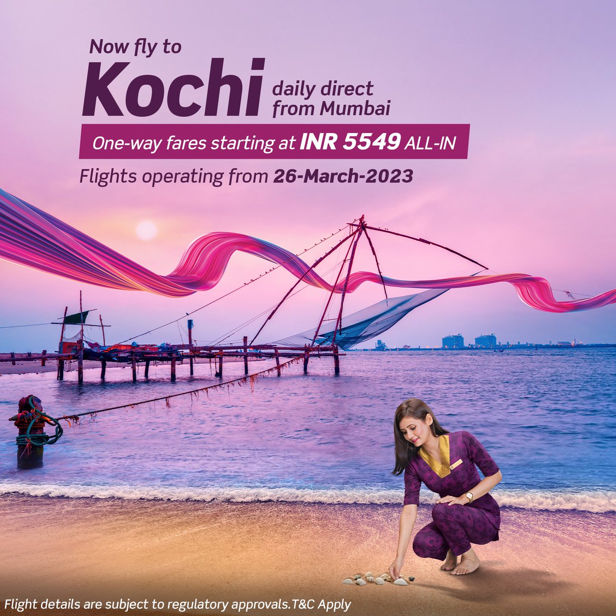 Fly to the vibrant city of Kochi & explore the amalgamation of different cultures and influences colouring its architecture, food & art.
Now fly direct to Kochi from Mumbai & Delhi, with one-way fares starting at INR 5549 all-in. Book Now: bit.ly/3launYj

#KochiOnVistara