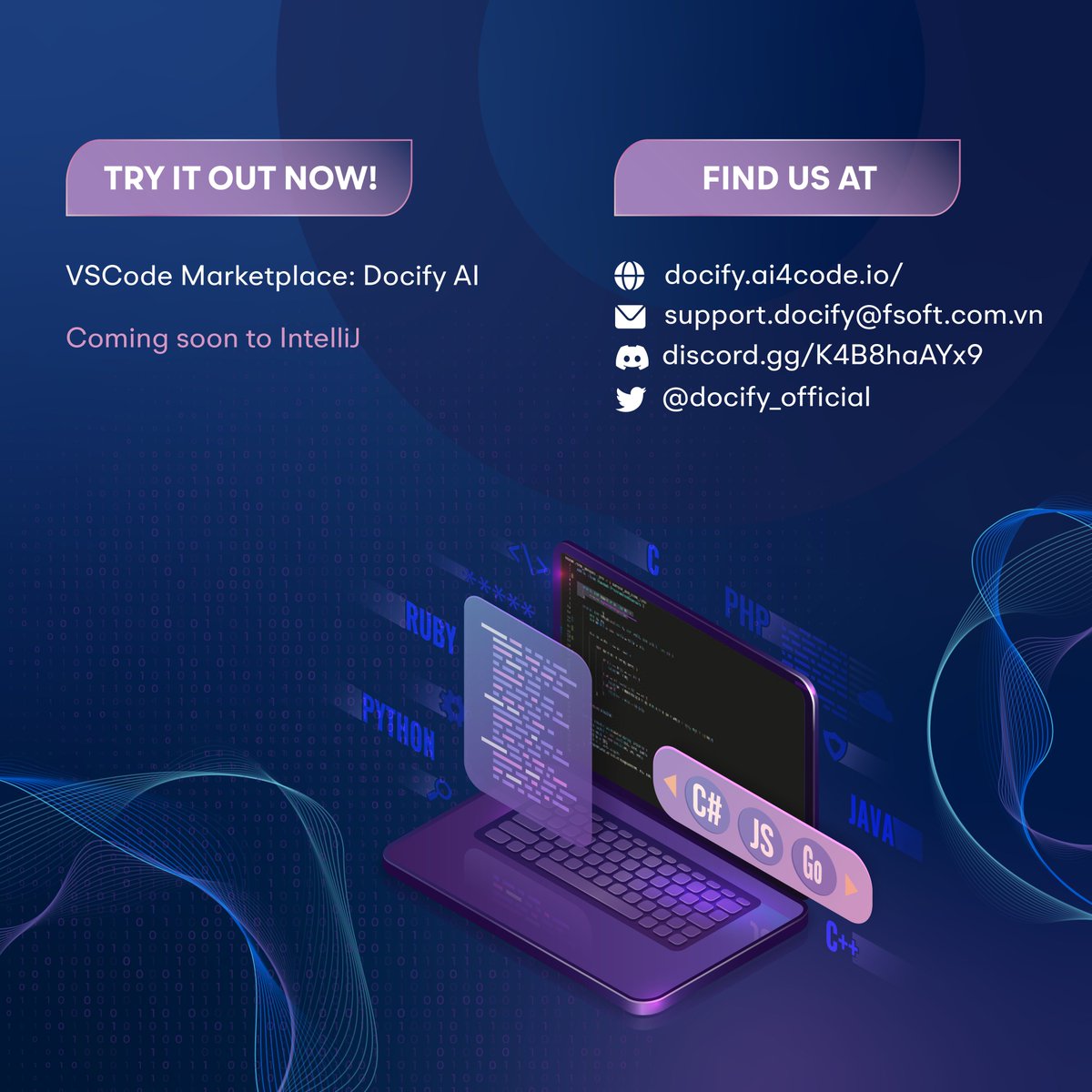 ✨ Docify AI: Your AI-Powered Code Companion ✨

🚀 Introducing Docify AI – a product suite for coding tasks powered by AI. 

Experience our first two fully-supported features: doc &amp; comment writer and comment translator on Visual Studio Code: bit.ly/docify-ai 
#DocifyAI