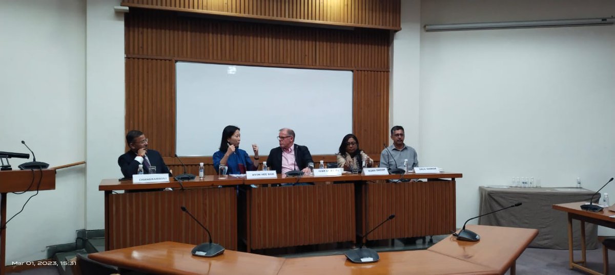 NordicCtrIndia's tweet photo. The panel discussion on the #responsiveness and #flexibility of #SocialSecurity systems to changes in #work was moderated by Professor Ivar Lødemal #ncimember @OsloMet with speakers @hyunheeban @UNICEFIndia @rumaghosh @VVGNLI1 @socialepfo Mr. Chandramauli and Mr. Salil Sankar https://t.co/uycZ7aIAc3