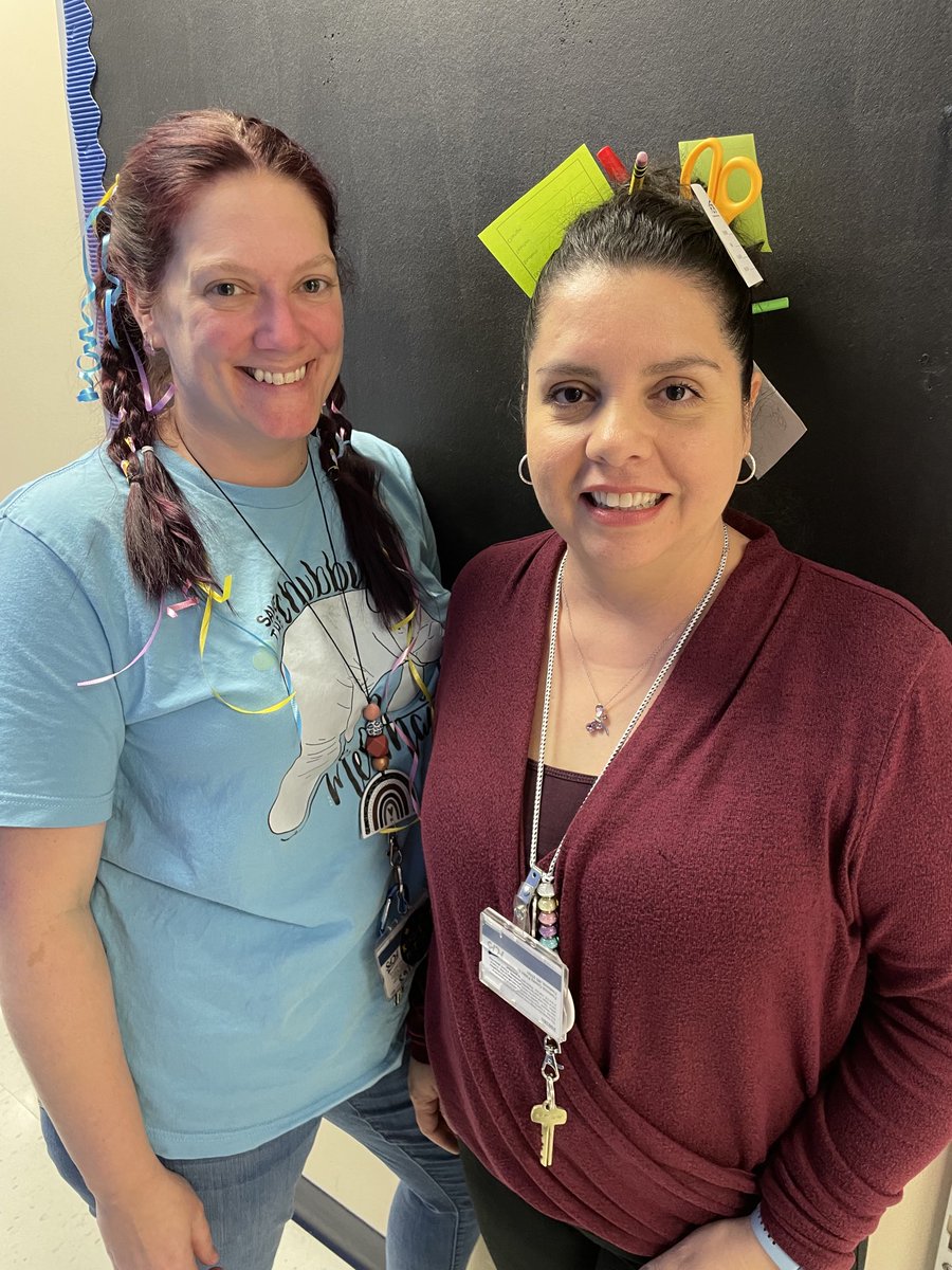 msshawSRES's tweet photo. Celebrating crazy hair day with out phenomenal administrative secretaries! #roohoo #fcps #sresroos https://t.co/tfO1zSp3XK