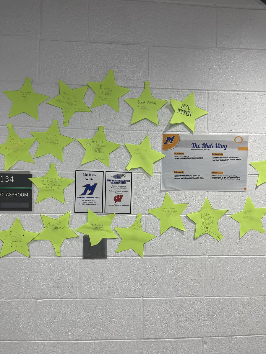 Today during advisory students took a pledge to say something. The stars were hung around the doors and halls. This was inspired by the stars on the fire station roof where parents waited during the Sandy Hook tragedy.