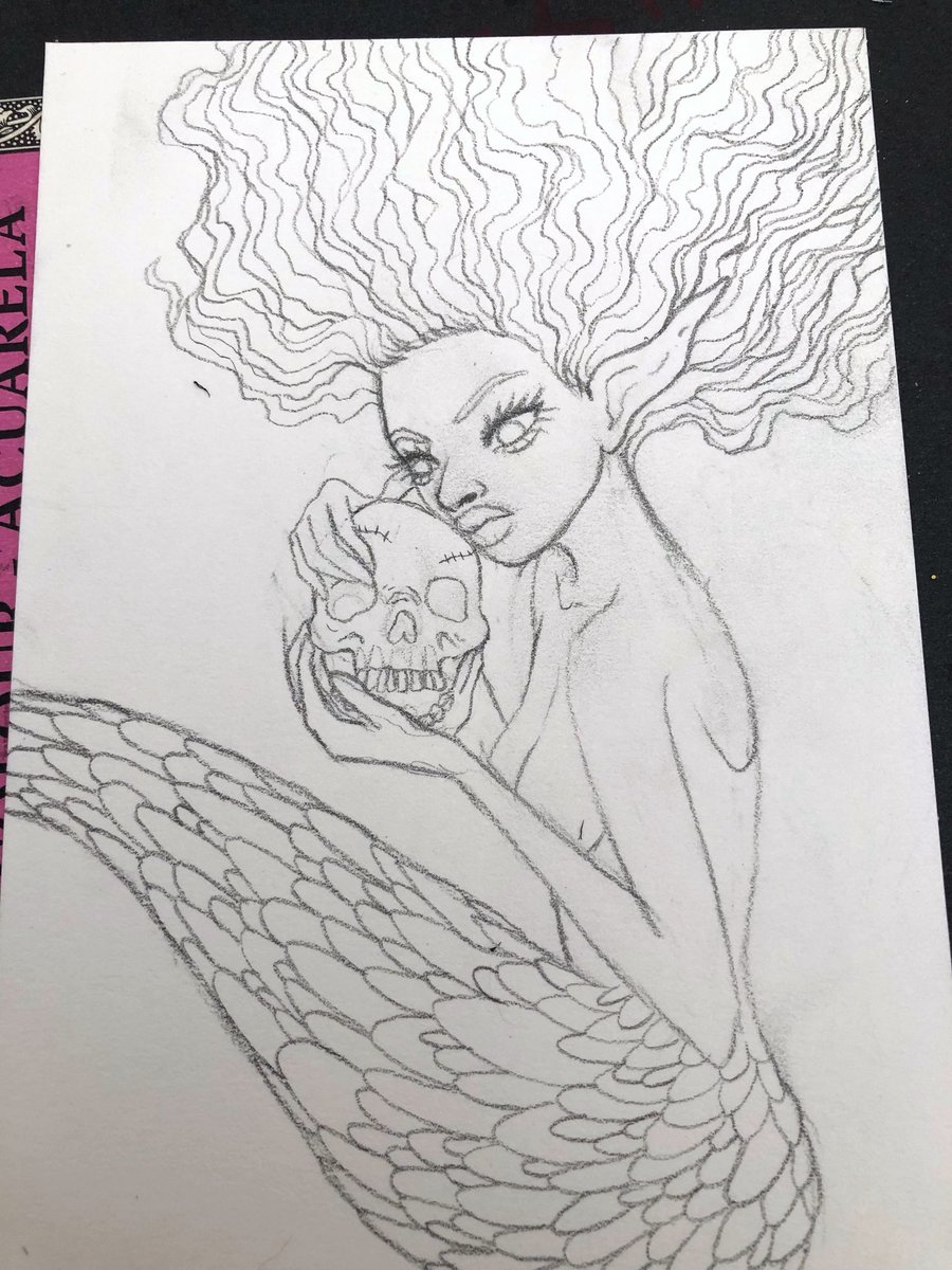 Mermaid painting in progress! 🧜🏾‍♀️☺️ #art #ArtistOnTwitter #sketch #sketchart #mermaid #drawing