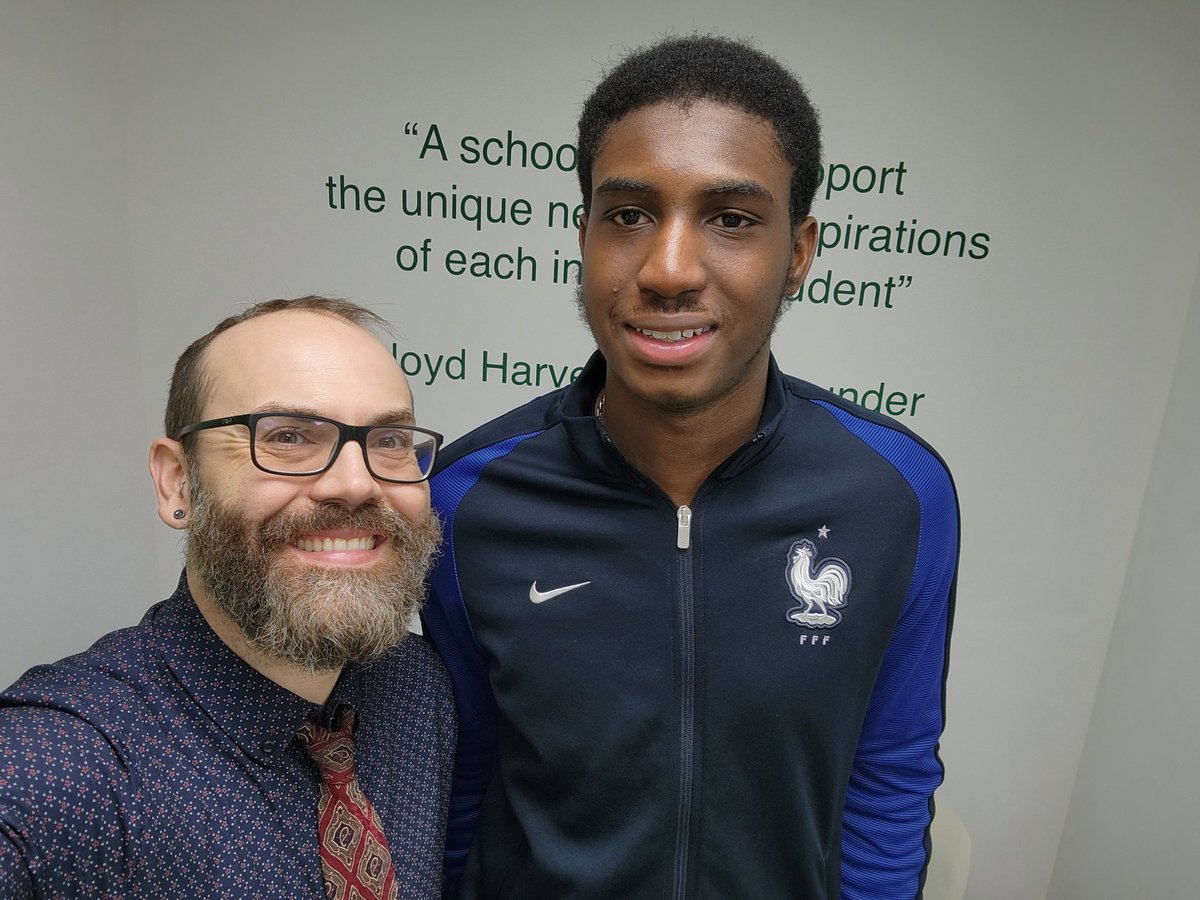 MrJaredMagee's tweet photo. First post in AGES, but it's well worth breaking radio silence to post this amazing surprise. Alumnus Christopher Cisse popped in today at the end of the academic day, saw some theatre, distributed some hugs, and told us about his success out at Rochester Institute of Technology. https://t.co/fgaFE3IVw6