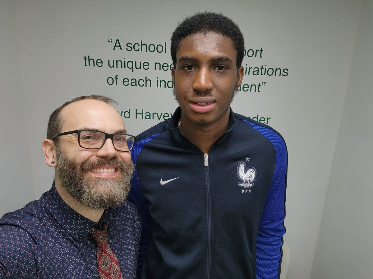 MrJaredMagee's tweet photo. First post in AGES, but it's well worth breaking radio silence to post this amazing surprise. Alumnus Christopher Cisse popped in today at the end of the academic day, saw some theatre, distributed some hugs, and told us about his success out at Rochester Institute of Technology. https://t.co/fgaFE3IVw6