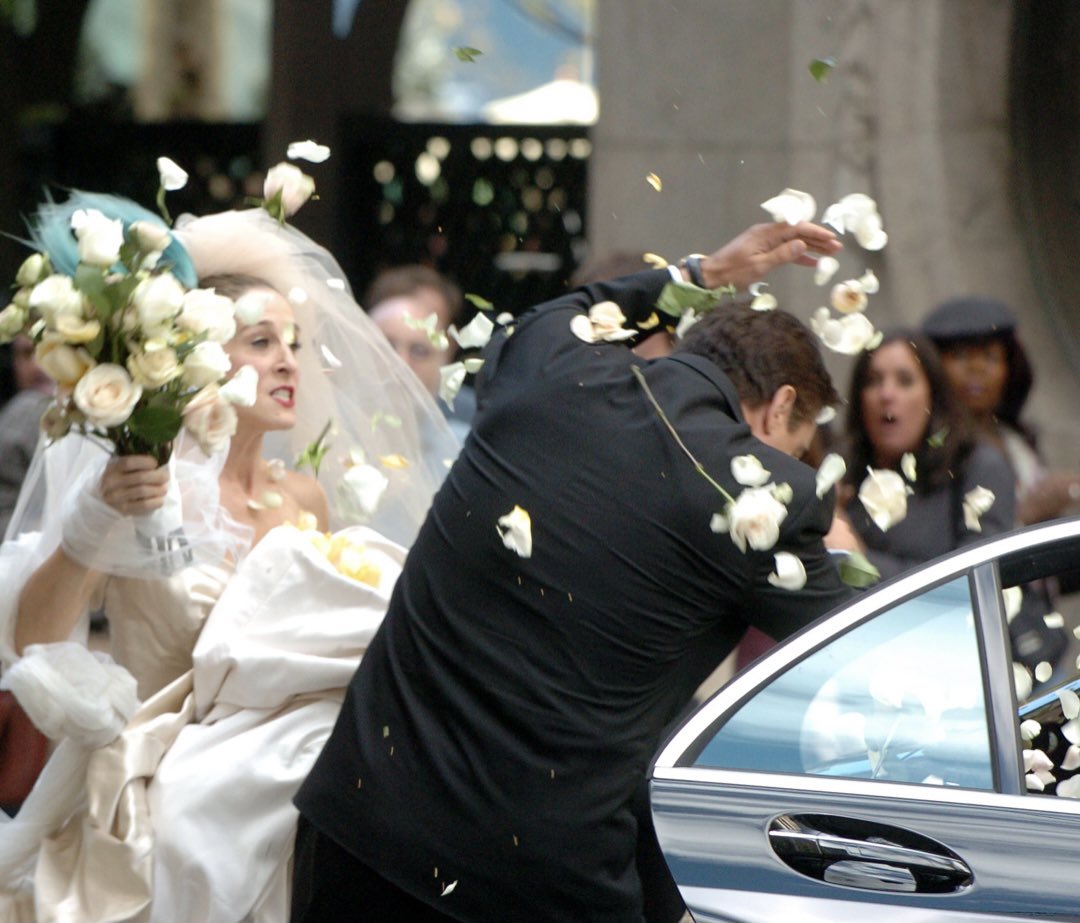 Big (who’s highly emotionally avoidant) impulsively leaves Carrie at the alter. He changes his mind a few minutes and tells his driver to go back. Carrie is heartbroken and get back together after he writes her a two sentence email. We’ve been conditioned to take breadcrumbs and