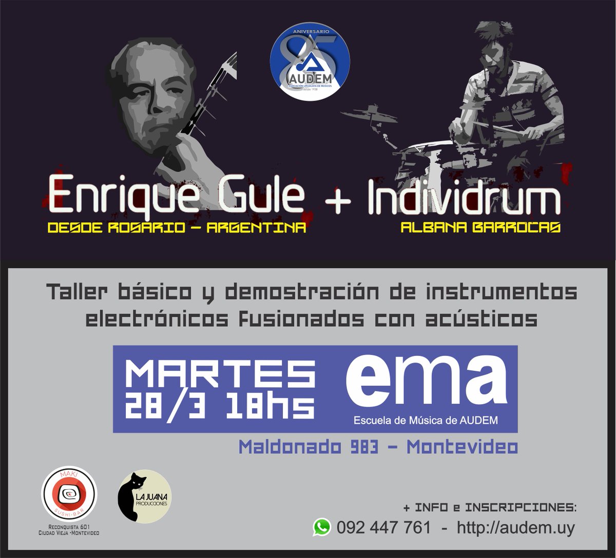 del 28 al 31 de Marzo, Gira presentación del disco EN CRUDO! Arrancamos con este taller:
audem.uy/2023/03/06/tal…
#Uruguay #workshops #electronicmusic #guitarist #drummer