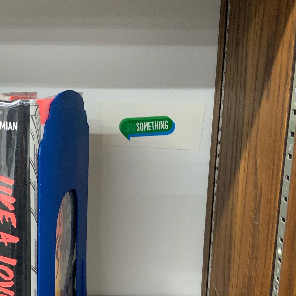 MUKSAVE's tweet photo. SAVE members hung up “say something” logos all around the school for a #saysomethingweek scavenger hunt. Students, if you find one bring it to Handlos’s room (215) for a prize and remember your pledge to say something! https://t.co/fH2c751ND7