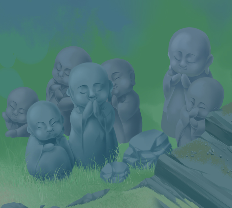 grass rock statue no humans closed eyes praying stone  illustration images