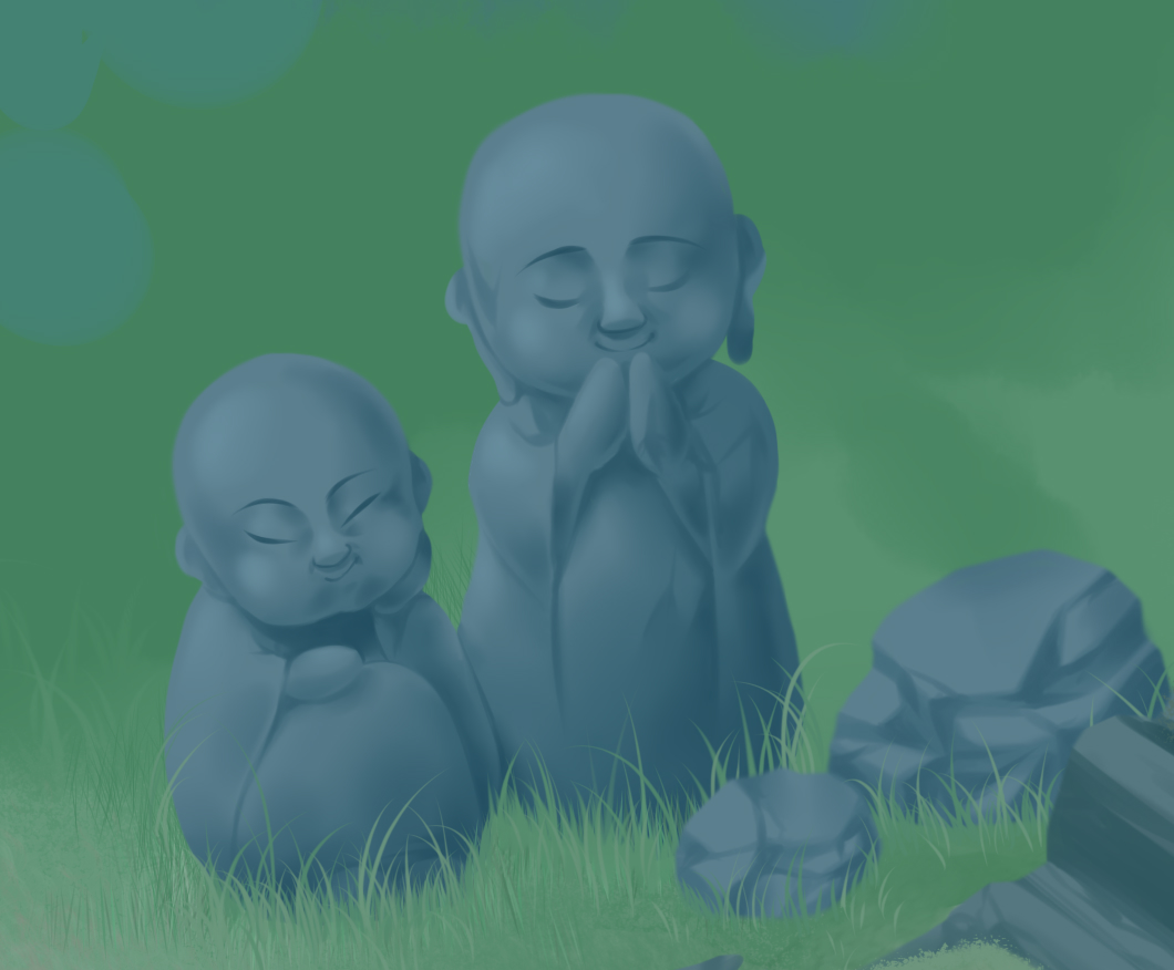 grass rock statue no humans closed eyes praying stone  illustration images