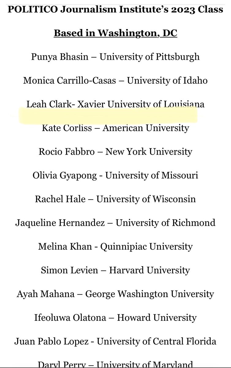 XulaMassComm's tweet photo. #XulaMassComm @leahessclark was selected for the 2023 @politico Journalism Institute in Washington, D.C. designed to prepare the next generation of political reporters @xulaherald @Xula_Media @xula1925 @XULApres @XULAAdmissions @XUExponential @XULAPoliSci @XULAStuAffairs https://t.co/Z2jF1Urglt