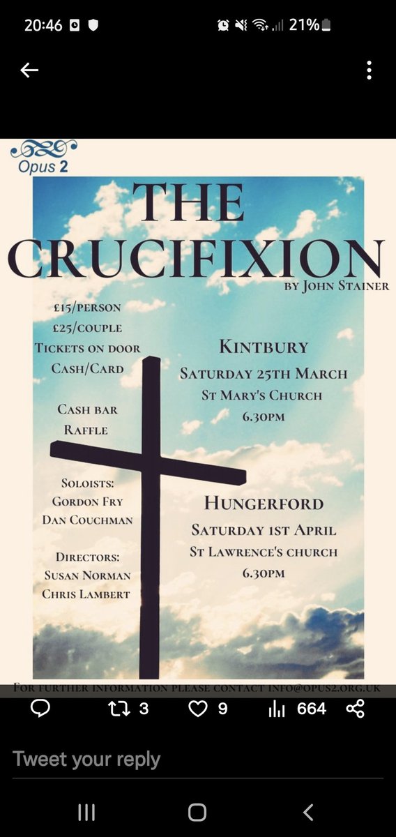 Join us on 25 March at St Mary's Kintbury and 1 April <a href="/stl_hungerford/">St. Lawrence's Church, Hungerford</a> with @KintburyMusic and @SusanFHolmes