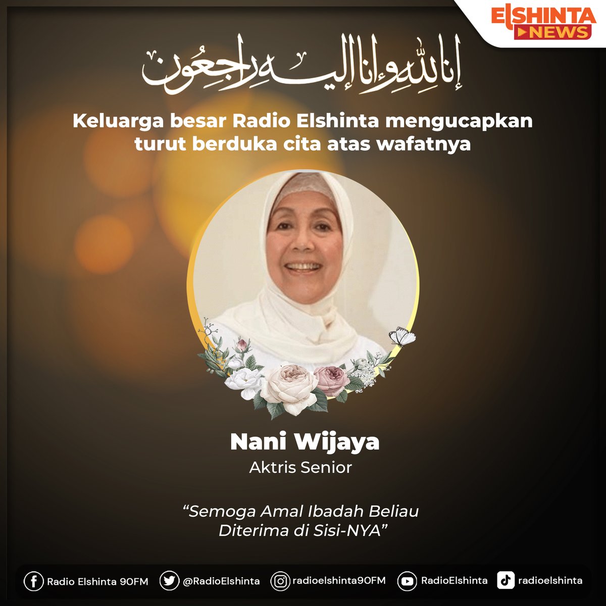 RadioElshinta's tweet photo. Kabar duka datang dari aktris senior Nani Wijaya, hal tersebut dikabarkan oleh sang anak Cahya Kamila di akun Instagramnya. 

Nani Wijaya meninggal dunia di RS Fatmawati, Jakarta, pada Kamis (16/3) dini hari. 

Semoga amal ibadah beliau diterima di Sisi-Nya🥀

#BeritaDukacita https://t.co/DU4mV3L79s
