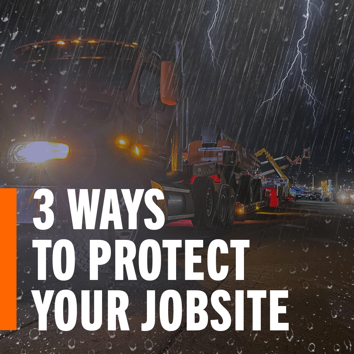 When a storm pops up on the radar, it's time to act fast to ensure the safety of a jobsite. 1. Lower booms and aerial lifts. 2. Remove temporary structures and loose materials. 3. Take photos of the jobsite before and after for insurance purposes. bit.ly/3lkx89p