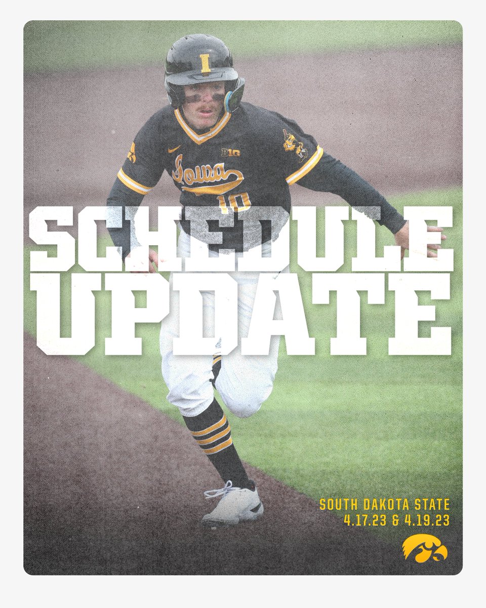 🚨 Schedule Change 🚨

Our game with South Dakota State on Friday has been moved to Creekside Baseball Complex in Parkville, Missouri, with first pitch at 2 p.m.

Our game on Saturday is cancelled.

We will play two games in Iowa City on Sunday starting at Noon. 

#Hawkeyes