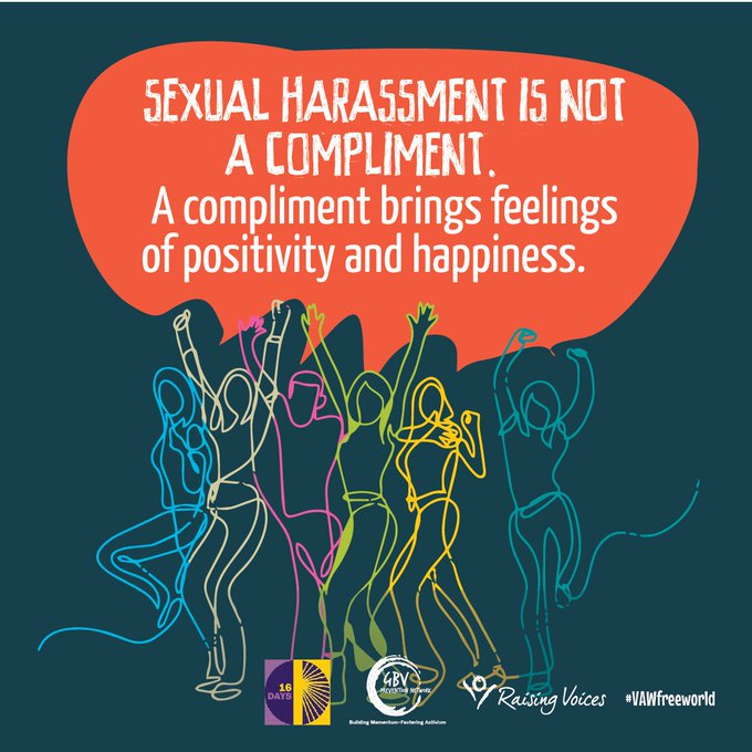 GBVnet's tweet photo. Many men think that making unwanted sexual remarks about women and girls implies that they find them desirable and this is a compliment. But it is not. 

Sexual harassment is not a compliment. It makes women and girls feel uncomfortable, unsafe and threatened. 

#PreventGBV https://t.co/J8JI6SJ4xc