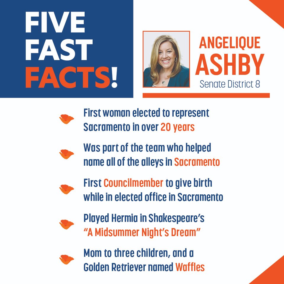 CASenateDems's tweet photo. 👋 FIVE fast facts about @SenatorAshby 

#Facts #Sacramento #ElkGrove #RioLinda #Elverta #California #CAsenate #CAdems #CALeg #CApolitics #fyp #foryou #discover https://t.co/eaJf5JjQJM