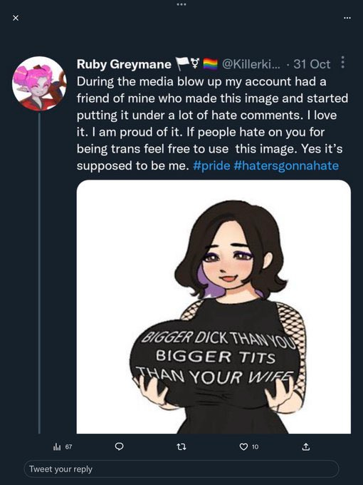 1984Translation's tweet photo. @jamieleecurtis You're privileged Jamie. Your "kid" is, what? 30?
This isn't mama bear, it's ABUSE ENABLING
Lots of mothers don't want THEIR little girls forced into spaces w your pornsick kid
Why not tell "Ruby" to "BACK THE FUCK OFF"?
Why not use your PRIVILEGE - campaign for #3rdSpaces https://t.co/15khGAQTzS