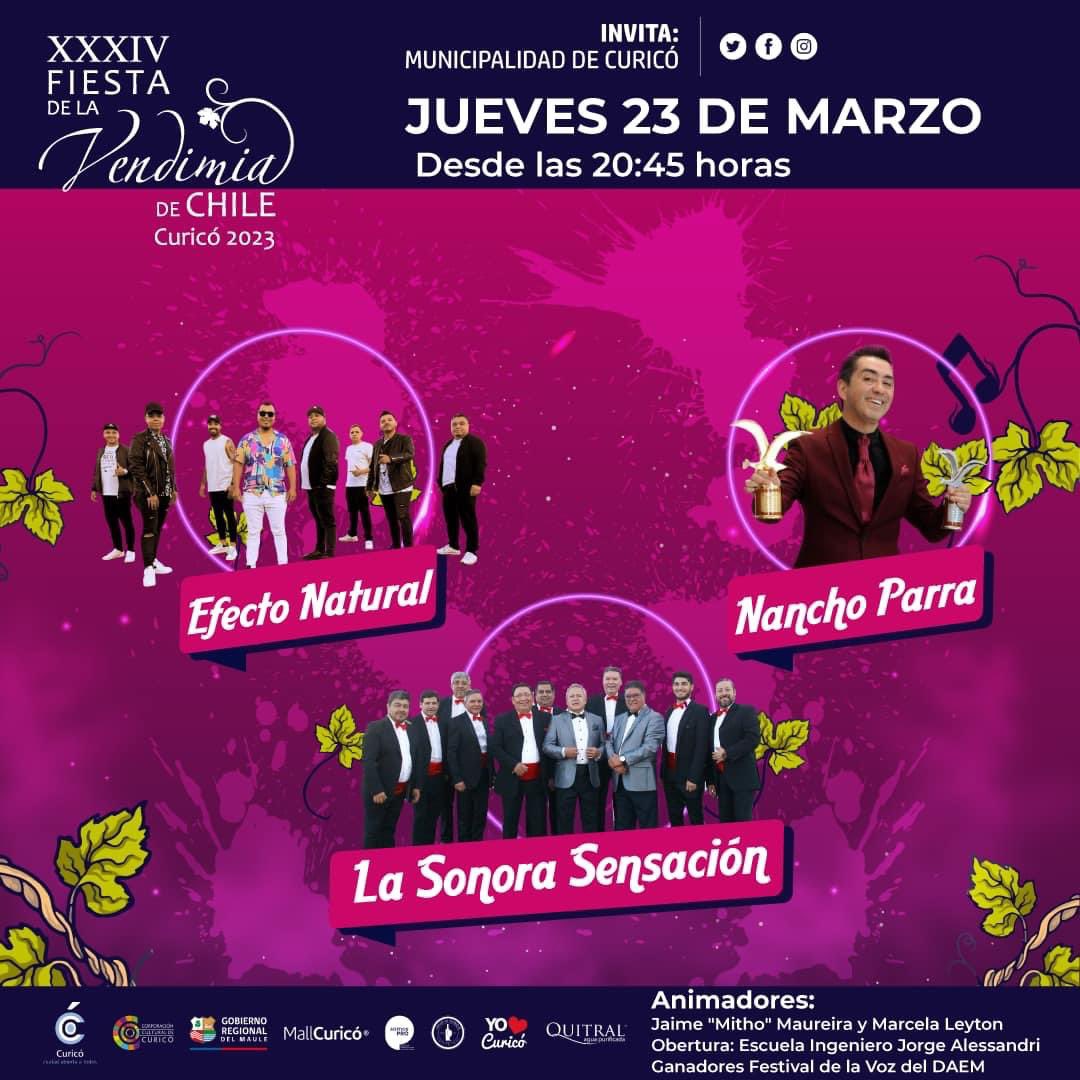 cgajardop's tweet photo. Se viene la mejor fiesta de la Vendimia no de Chile, del mundo! Realmente un fin de semana completo con muchas actividades en Curicó. Y cada noche un show. Este año estarán S Kramer, Bombo Fica, Illapu, Pailita, Cami, entre otros. 23 al 26 de marzo.👇🏽 https://t.co/BxTwQWmg7I