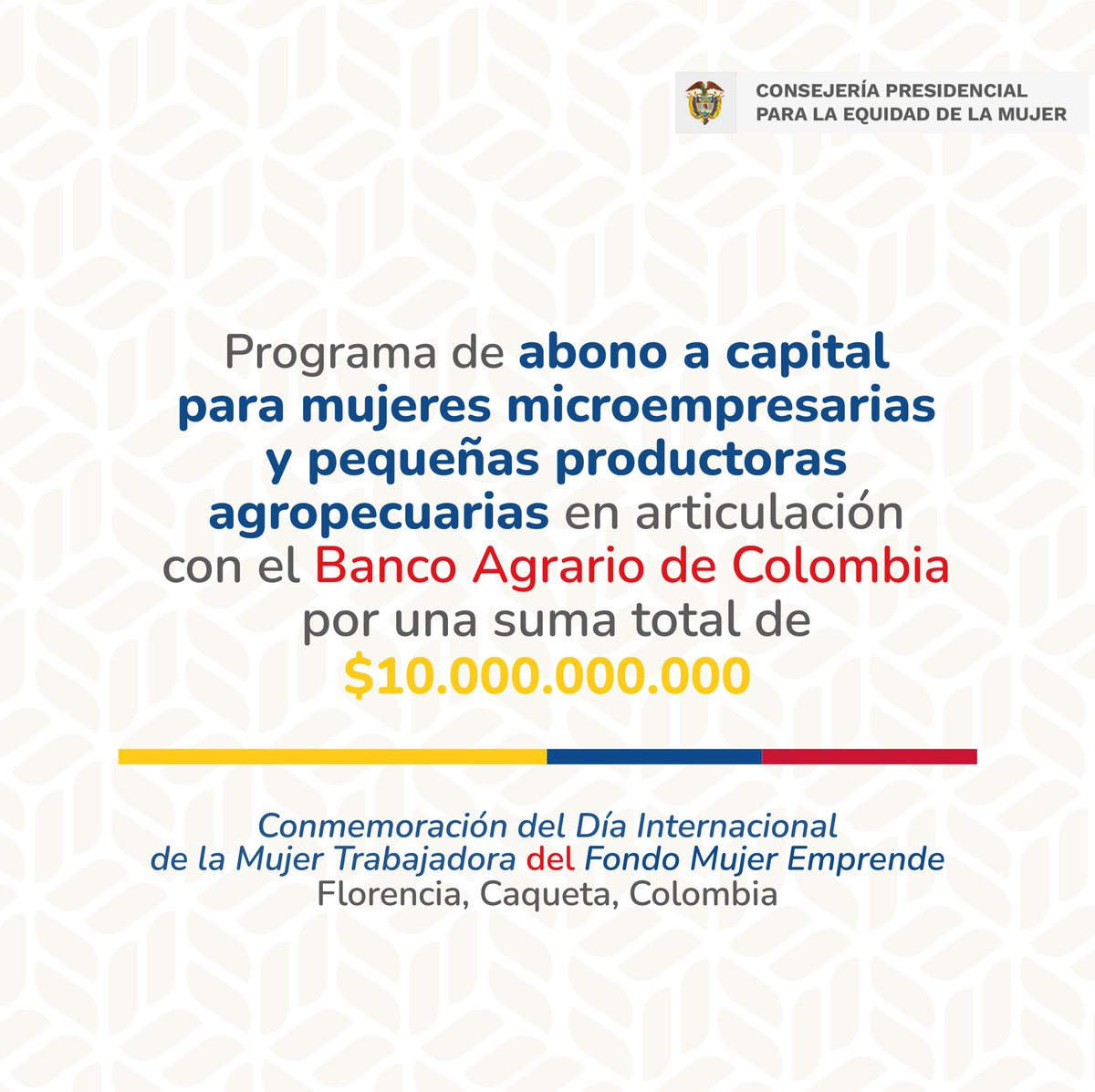 equidad_mujer's tweet photo. 📌#Caqueta | #Ayer junto a @BancoAgrario, @MinAgricultura, @InnpulsaCol  y @F_MujerEmprende
 avanzamos hacia la autonomía económica de las #mujeres con el lanzamiento de estos 𝐝𝐨𝐬 𝐩𝐫𝐨𝐠𝐫𝐚𝐦𝐚𝐬. https://t.co/HzUFEWcMVB