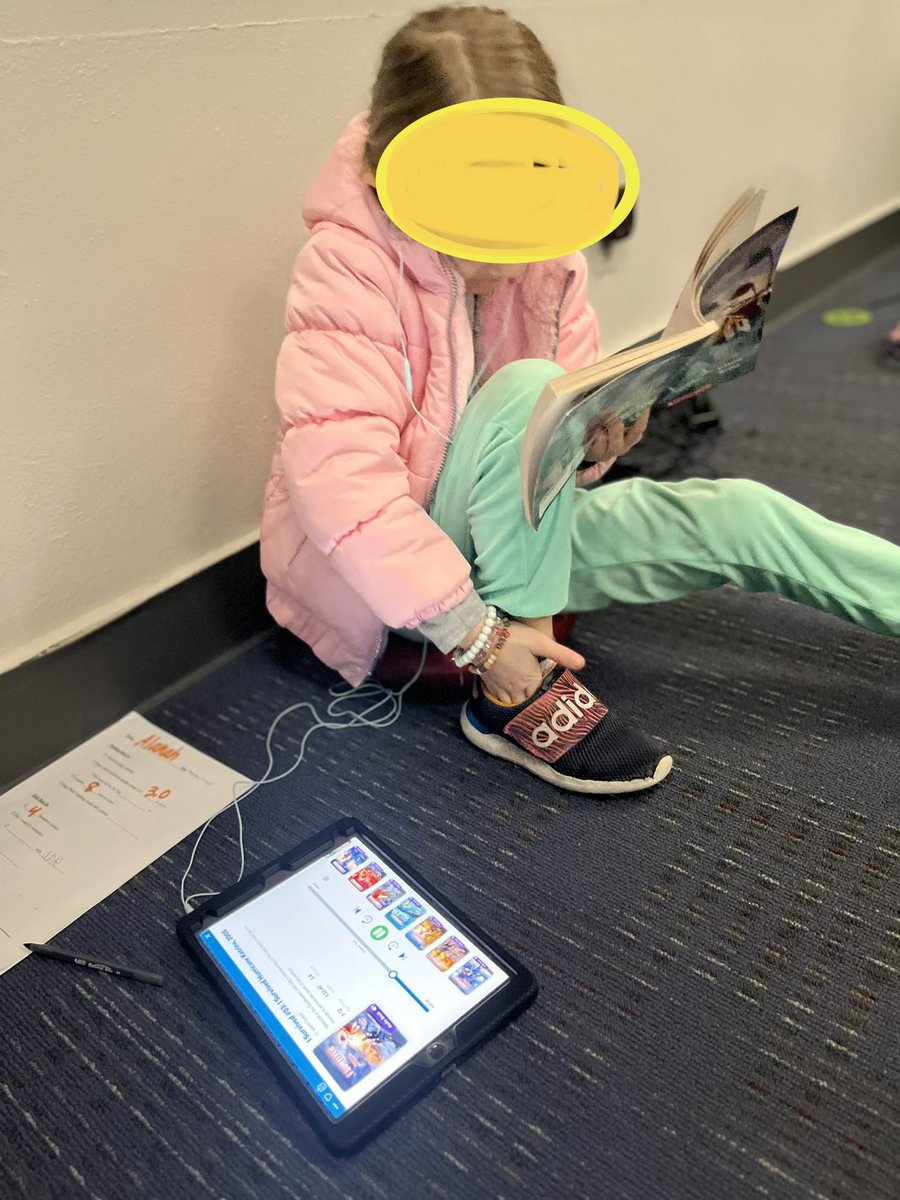 S wanted to read an I Survived Book that felt a little too hard, so she decided to listen to the #Epic audio book and follow along. Tech leveling the playing field for all learners to have access to grade level texts. 🏆🏆🏆 #AppleEDUcommunity