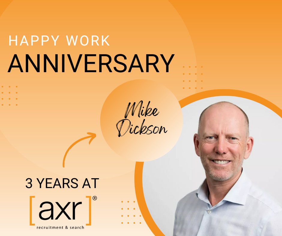 AxrRecruitment's tweet photo. Happy anniversary to our Director, Mike Dickson, on 3 years at [axr]!

Mike heads up our Sales &amp; Marketing team where his passion for helping candidates find careers not jobs can be felt throughout the business.

#workanniversary #recruitment #axrlife #career https://t.co/lVpC8tEst1