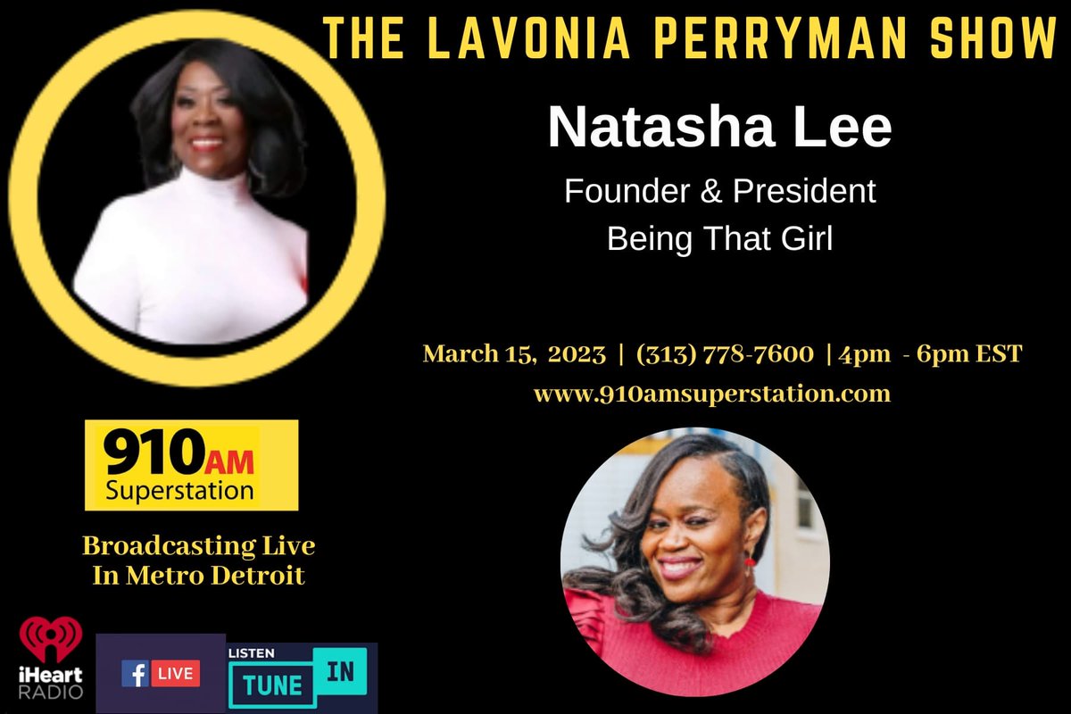 lavoniaperryman's tweet photo. Catch Natasha Lee, Founder &amp; President of Being That Girl on the air today to discuss the Motorcity Community Fundraiser &amp; Being That Girl Awards with the Detroit Pistons.🏀🏆 https://t.co/ZvEe8taImQ