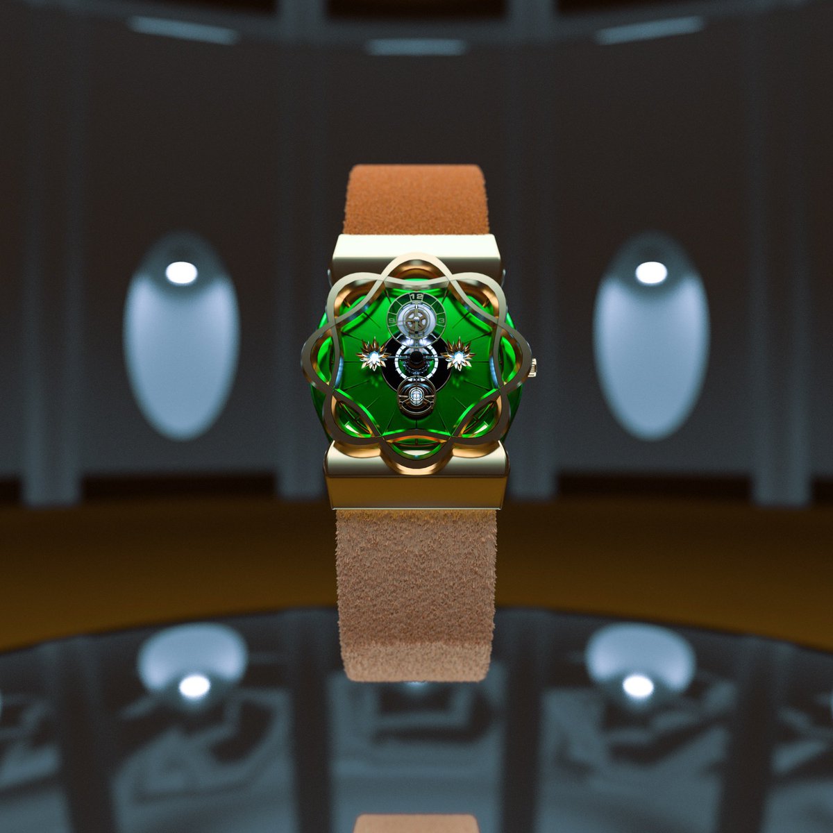 Introducing the Seeker, a luxurious piece that opens the portal to new worlds.

Featuring a textured fur band that complements our Galactic Green and Celestial Gold, this watch will transport you to a place of intrigue and sophistication.
