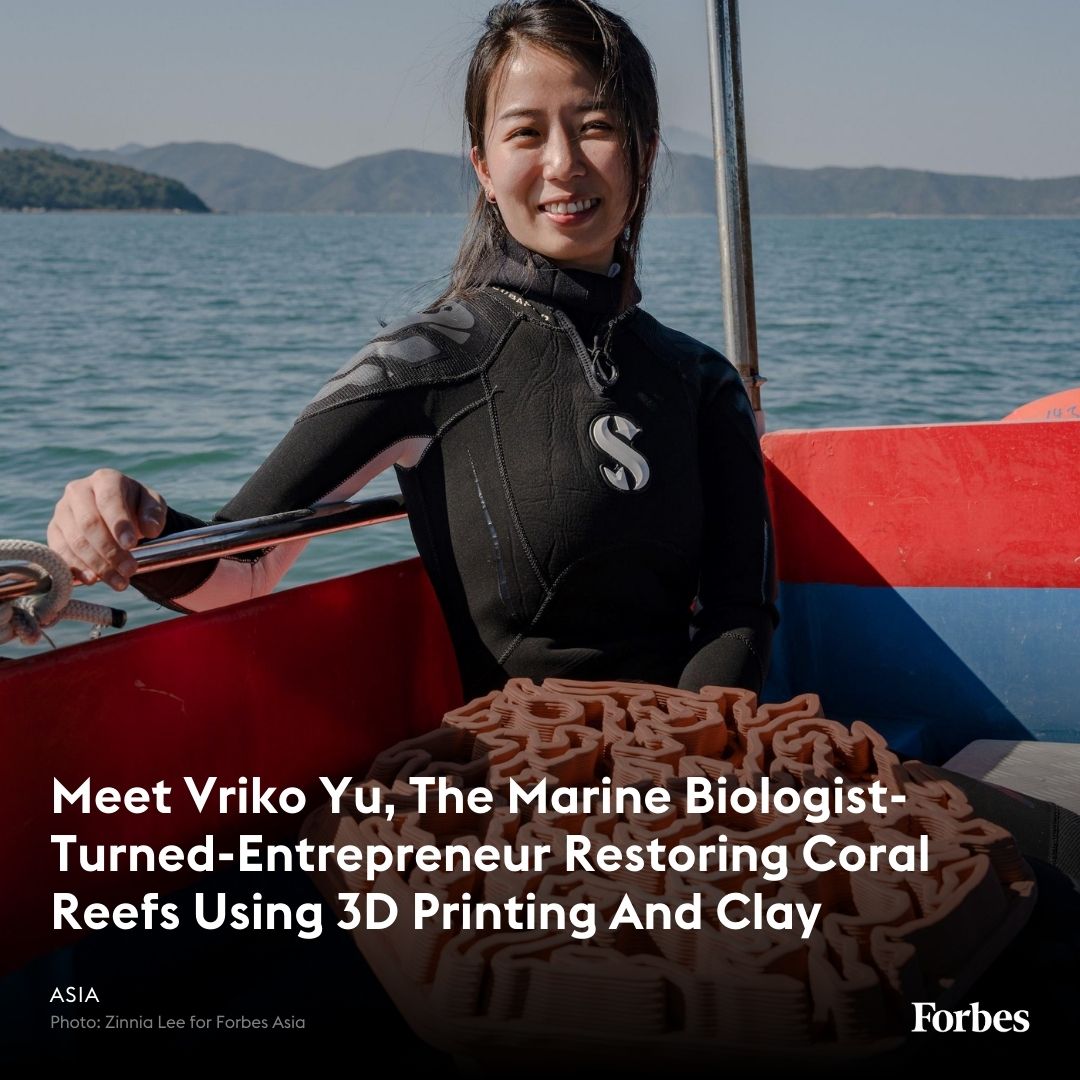 Vriko Yu launched a startup on the back of her Ph.D. studies in biological sciences. Now she’s the CEO of Archireef, a climate tech venture that’s working to restore fragile marine ecosystems by using 3D printing technology and terracotta. trib.al/fl5wZdG