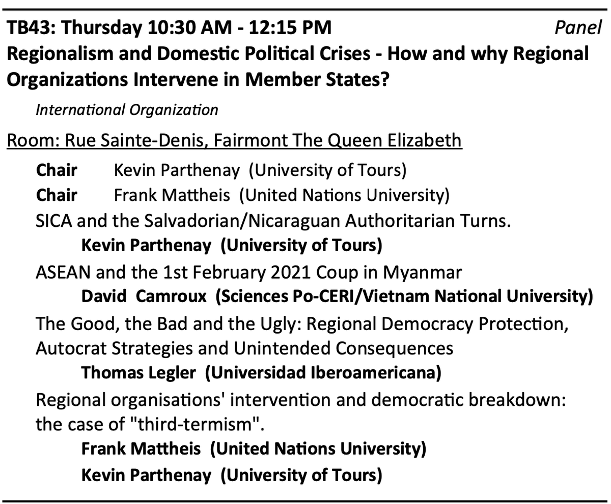 kparth1's tweet photo. Join us tomorrow @isanet #ISA2023 after your morning coffee at Fairmont ! ☕️
#RegionalOrganizations #PoliticalCrises #DemocraticBreakdowns #Regionalisms
We'll discuss African, Asian and Latin American cases https://t.co/uRH0gIc28s