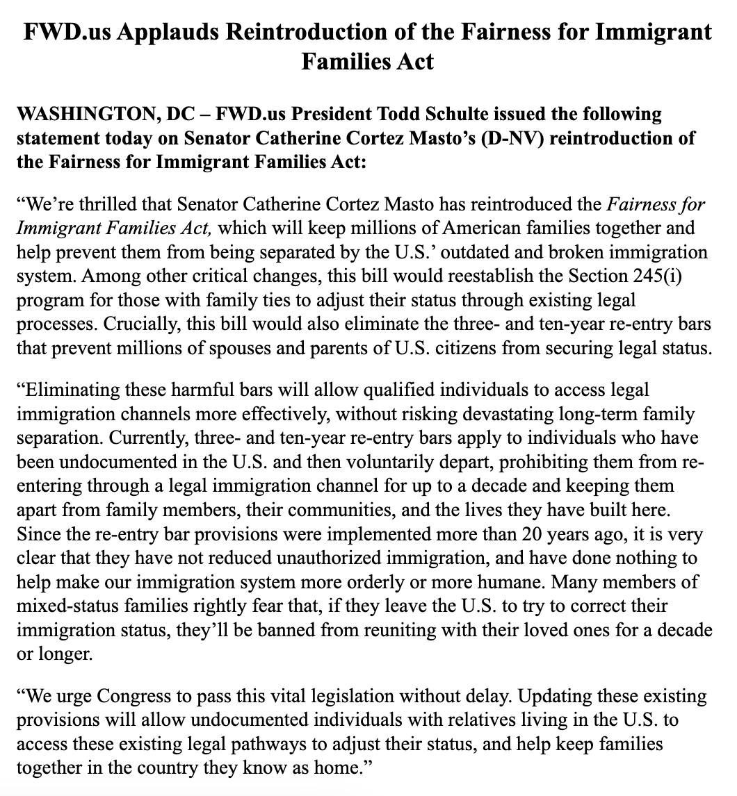 FWDus's tweet photo. NEW @FWDus Statement Applauds Reintroduction of the Fairness for Immigrant Families Act https://t.co/W7TgkXXl9j

Thank you @SenCortezMasto for your leadership! https://t.co/BA0itqeH88