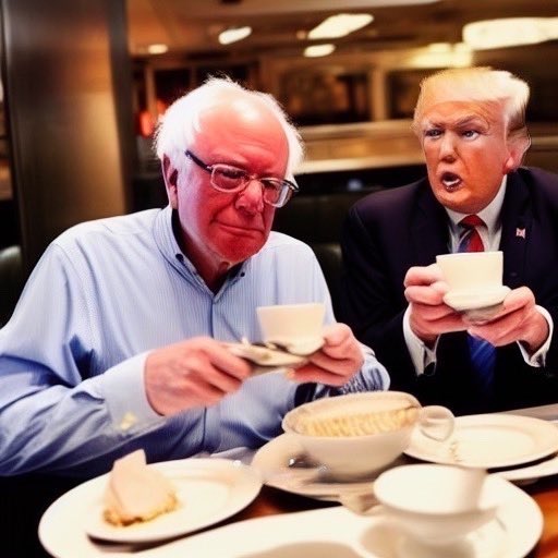 hellworldai's tweet photo. Bernie Sanders and Donald Trump Denny’s breakfast https://t.co/mhROlOJcHC