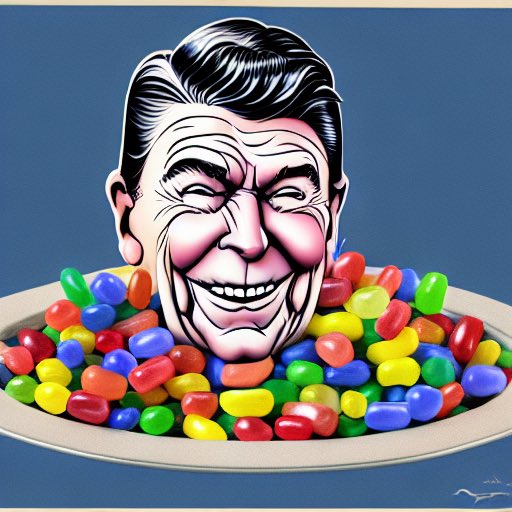 hellworldai's tweet photo. Ronald Reagan swimming in jellybeans https://t.co/2L9F9wrjEQ