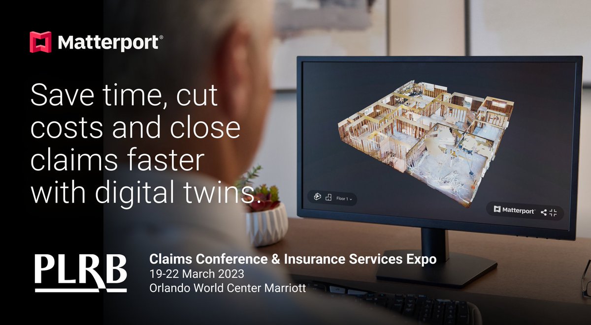 Matterport's tweet photo. The Matterport team is heading to #PLRBClaimsConference next week! Stop by Booth 1419 to connect with one of our experts and learn how Matterport #digitaltwins can provide accurate, easy-to-use documentation that can serve as a single source of truth: https://t.co/AYIhpPeAaB https://t.co/T25MI3NuBn