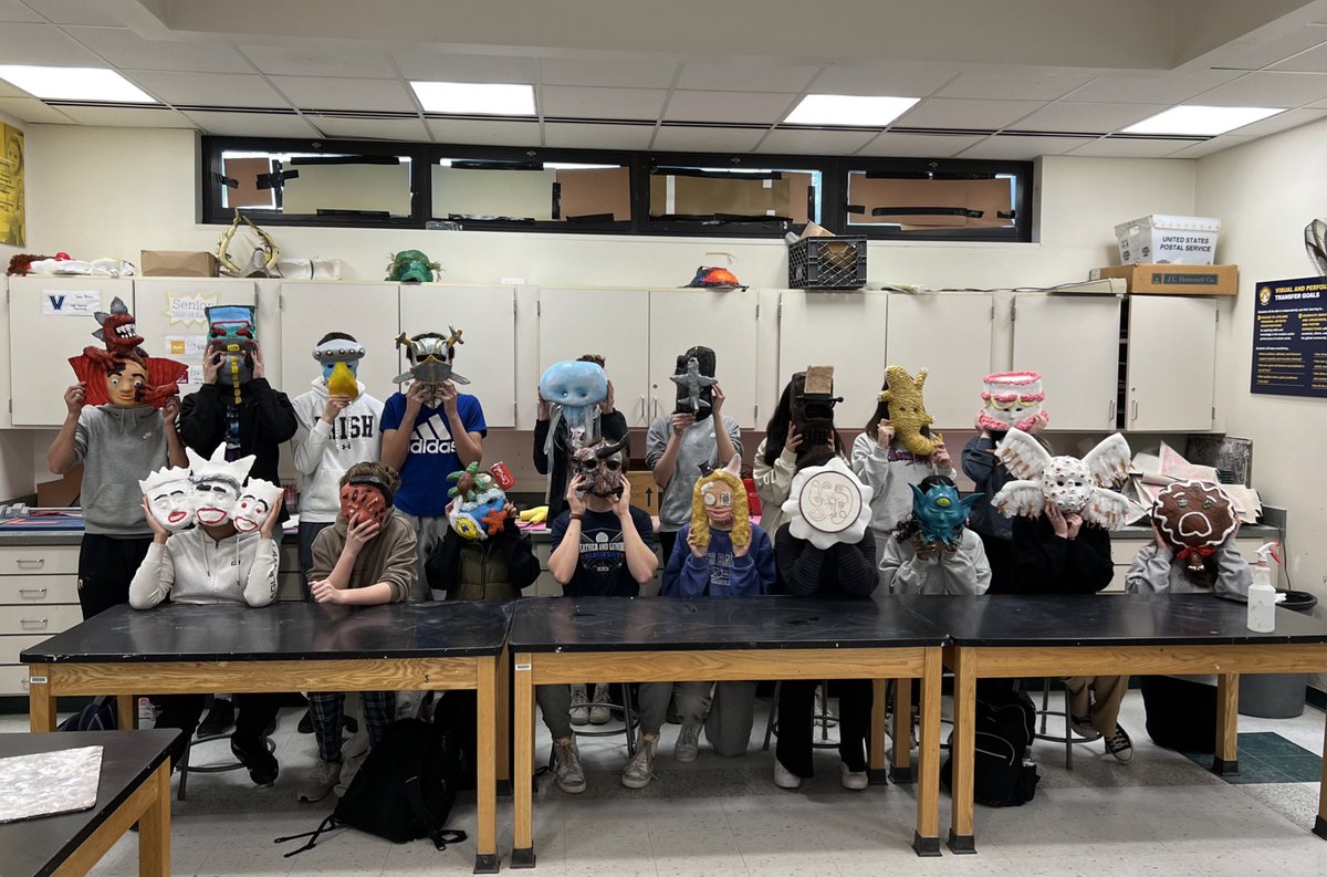 Sculpture students complete their mask unit #sculpture #hhighschoolart #maskmaking