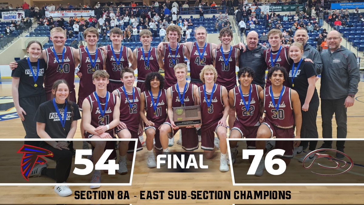 PTPConference's tweet image. Congratulations to the Fosston Greyhounds on winning the Sub-Section Championship over the Fertile-Beltrami Falcons 74-56. The Greyhounds await the winner of Sacred Heart and W-A-O.