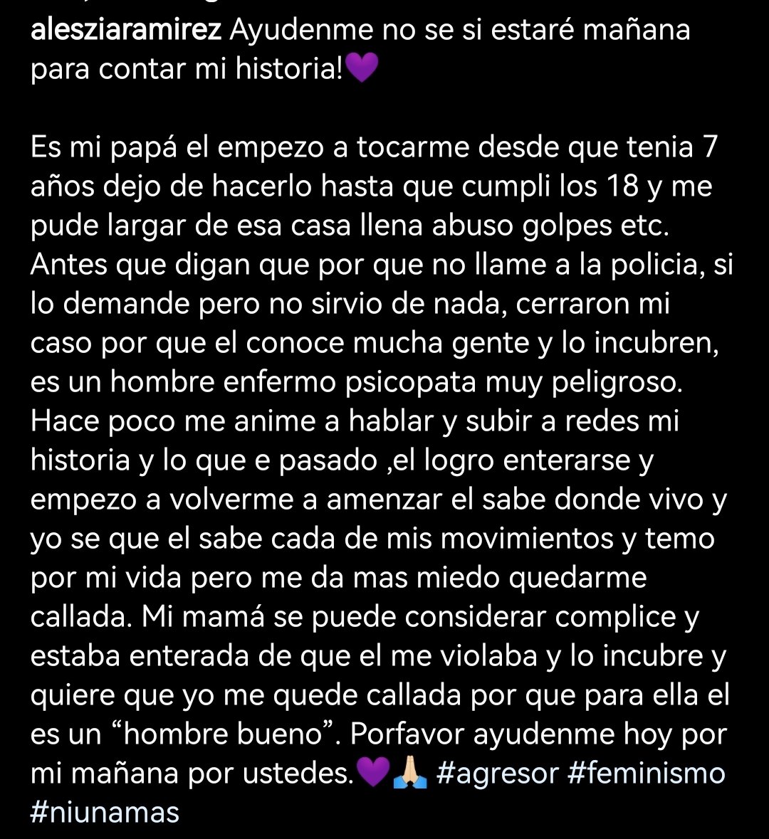 nocreaninternet's tweet photo. Hilo (1/5) 
Hace unos días se comenzó a viralizar  está publicación en Instagram en donde la usuaria alesziaramirez cuenta los abusos que supuestamente sufrió por parte de su padre desde los 7 hasta los 18 años. https://t.co/aukE2Im2Jw