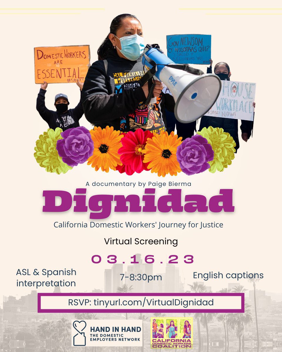 Don’t miss this special virtual screening of DIGNIDAD hosted with our dear compás <a href="/HiHemployers/">Hand in Hand: The Domestic Employers Network</a>! 🎬🏠🌼

RSVP here 👉🏽 secure.everyaction.com/j5vizJKHr0mtKg…