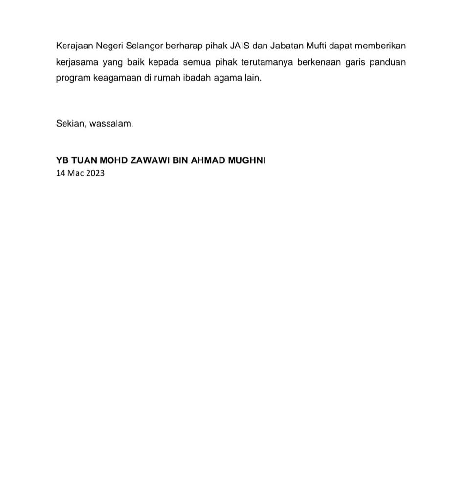 NewsBFM's tweet photo. 1. Muslims in Selangor are not allowed to join activities held in non-Muslim houses of worship, says state exco Zawawi Ahmad Mughni.

He notes that though interfaith activities help build understanding among those of different faiths, they are in violation of Islamic laws. https://t.co/NIOGy1BVJr